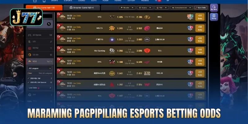 Maraming pagpipiliang esports betting odds